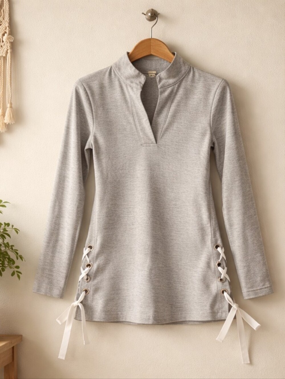 Nautica Light Gray Lace-Up Long Sleeve Tunic